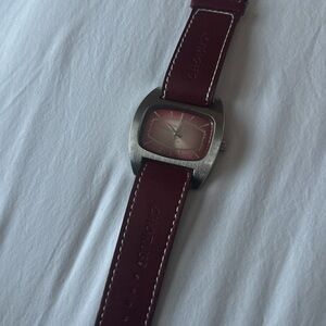 Cherry red/burgundy analog watch with genuine leather strap from CHORUS